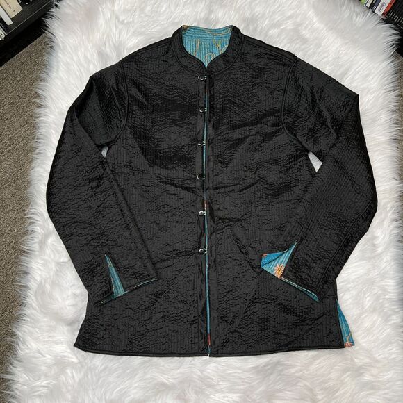 SAM HILU'S CLASSICS REVERSIBLE QUILTED JACKET FLORAL SEA GREEN / BLACK - Picture 6 of 9